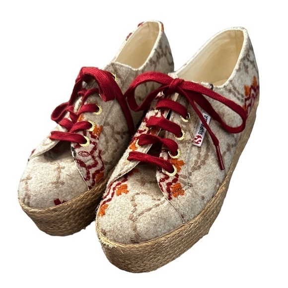 SUPERGA Wool Embroidered Espadrilles Platform Sneakers Shoes 7.5 - Picture 1 of 8